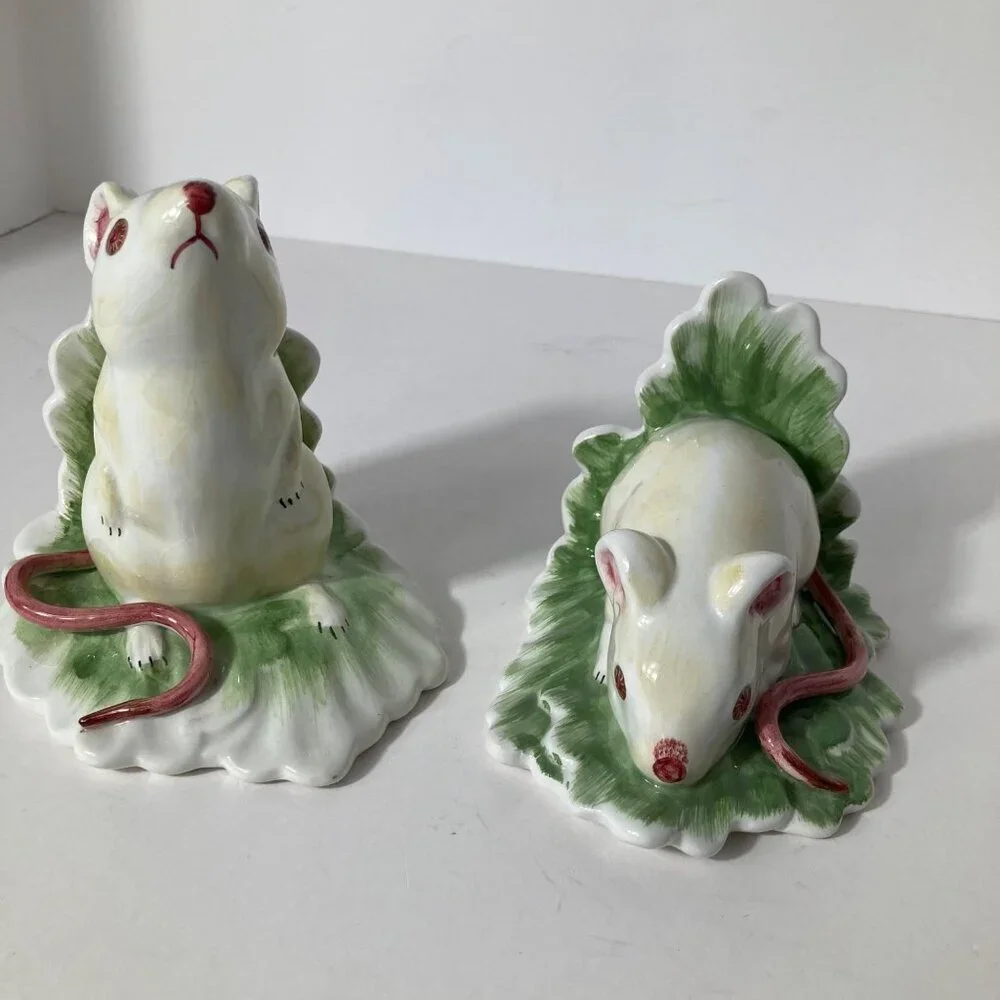 2‎ Italian Ceramic Mice Cabbage Figurines 4 x 5